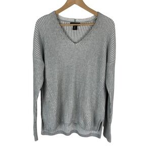 Rachel Zoe Sweater Womens Size XL Ribbed Gray V-neck Side Slit Cotton Blend